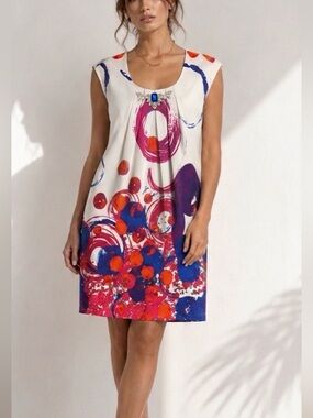 NWT Sassofono Embellished Abstract Shift Mini Dress EU 36 US 4 Art Print